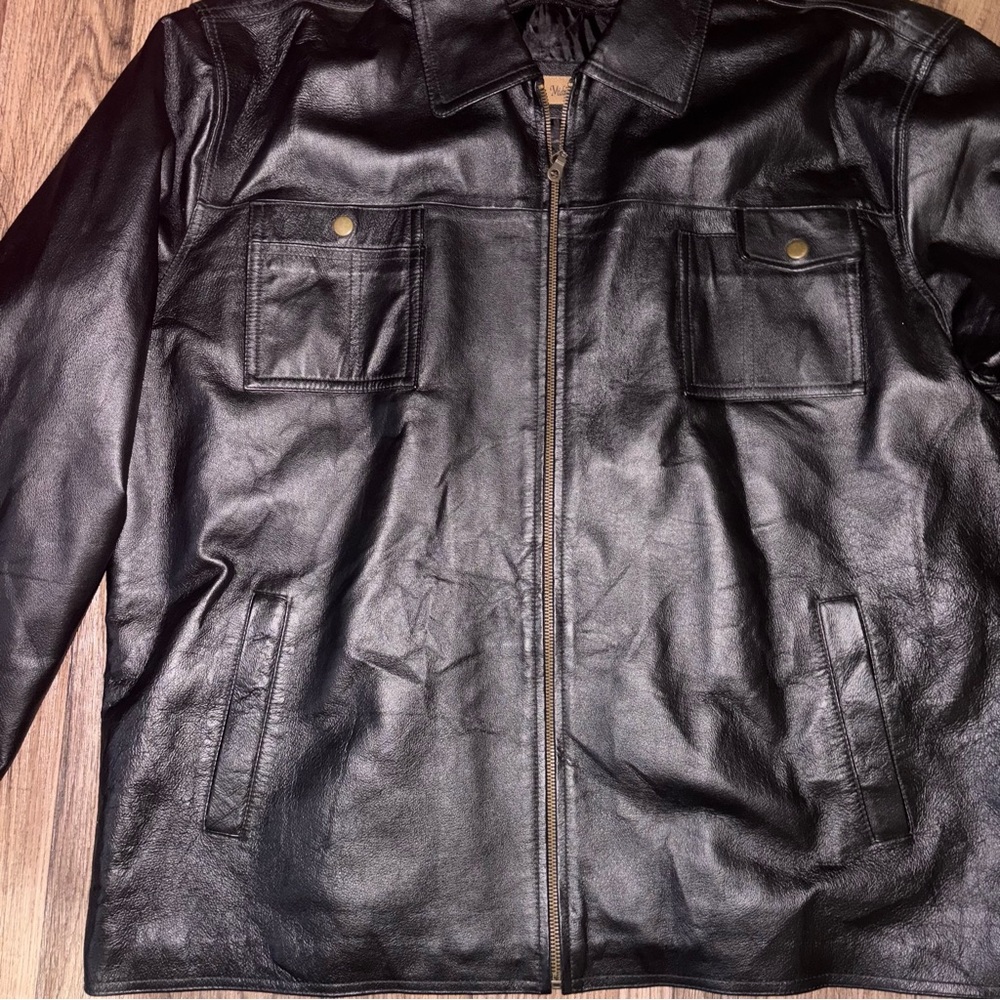 Men’s Midnight Velvet Vintage Black Men’s Leather Jacket Size XXL Zip Up Pockets - Picture 3 of 12